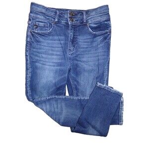 KanCan Skinny Jeans High Rise Distressed Hem Stretch Denim Dark Wash Size 7/27